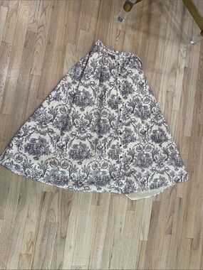 Cream Floral Midi Skirt with Brown Toile Print